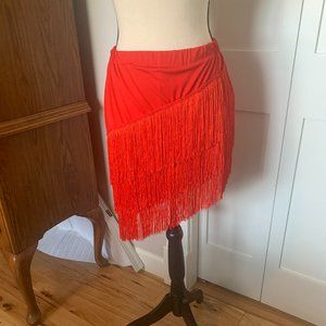 Women's Red Fringe Salsa Latin Cha Ballroom Skirt Size M/L